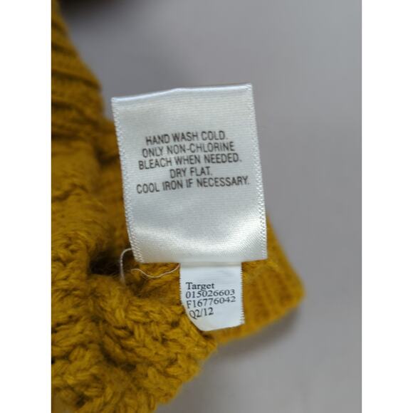 Merona Sweater L Yellow Cable Knit Long Sleeve Pullover Cotton Wool Blend Women - Picture 9 of 9